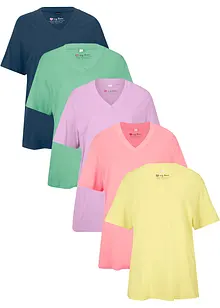 Vid lång topp med V-ringning (5-pack), kortärmad, bonprix