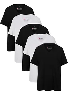 Vid lång topp med V-ringning (5-pack), kortärmad, bonprix