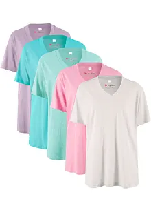 Vid lång topp med V-ringning (5-pack), kortärmad, bonprix