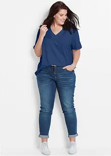 Vid lång topp med V-ringning (5-pack), kortärmad, bonprix