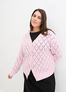 Stickad hålmönstrad cardigan, bonprix