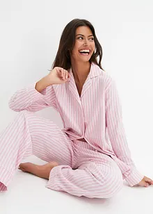 Vävd flanellpyjamas med gåvopåse och sovmask, bonprix