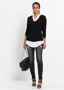 Finstickad tröja med blusinfällning, bonprix