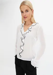 Blus med volang, bonprix