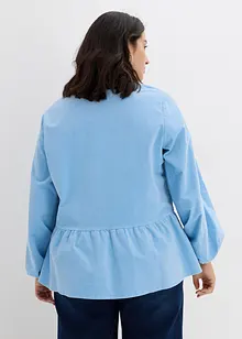 Blustunika i stretchig manchester med peplum, långärmad, bonprix