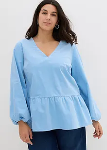 Blustunika i stretchig manchester med peplum, långärmad, bonprix