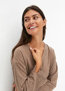 Ribbstickad topp och byxa med vida ben, bonprix