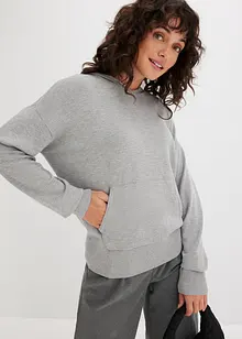 Stickad hoodie med känguruficka i viskosmix, bonprix
