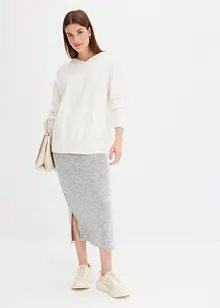 Stickad hoodie med känguruficka i viskosmix, bonprix