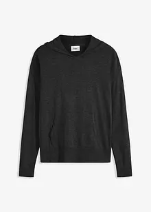 Stickad hoodie med känguruficka i viskosmix, bonprix