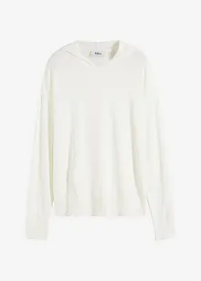 Stickad hoodie med känguruficka i viskosmix, bonprix