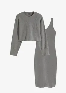 Stickad klänning och topp (2 delar), bonprix
