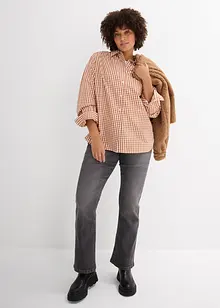 Rutig oversized blus med puffärmar, bonprix