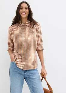 Rutig oversized blus med puffärmar, bonprix