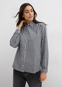 Rutig oversized blus med puffärmar, bonprix
