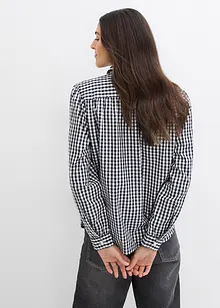 Rutig oversized blus med puffärmar, bonprix