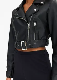 Cropped MC-jacka med skinnlook, bonprix