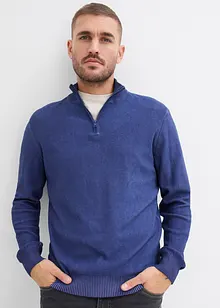 Finstickad tröja med tvättad look och krage med dragkedja, bonprix