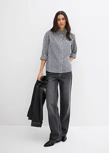 Rutig oversized blus med puffärmar, bonprix