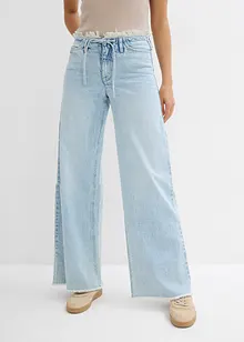 Wide Leg Jeans Mid Waist, med fransad midja, bonprix