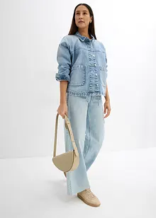 Wide Leg Jeans Mid Waist, med fransad midja, bonprix