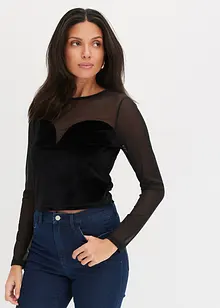 Topp med korsettlook och mesh, bonprix