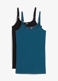 Långt linne med smala axelband gjort av ekologisk bomull (2-pack), bonprix