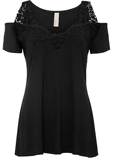 Cold shoulder-topp med spets, bonprix