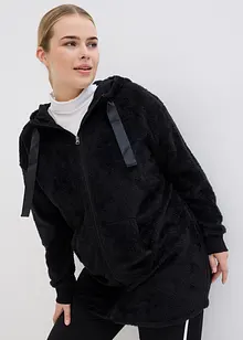 Lång, mysig fleecejacka med huva, bonprix