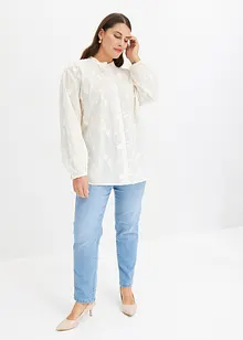 Lätt transparent blus med blomapplikation, bonprix