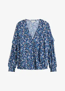 Mönstrad blus med volang, bonprix