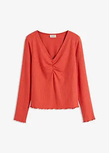 Ribbstickad topp med V-ringning, bonprix
