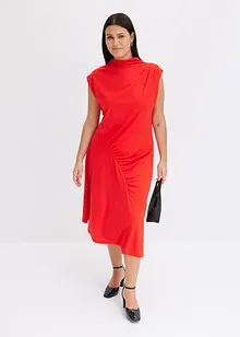 Midiklänning med drapering och asymmetrisk nederkant, bonprix