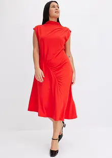 Midiklänning med drapering och asymmetrisk nederkant, bonprix