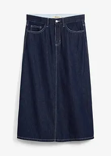 Mellanlång jeanskjol med medelhög midja, bonprix
