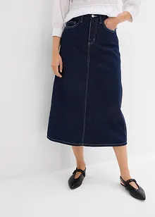Mellanlång jeanskjol med medelhög midja, bonprix