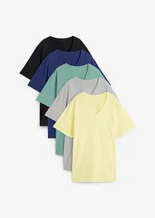 Vid lång topp med V-ringning (5-pack), kortärmad, bonprix