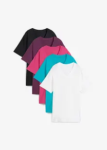 Vid lång topp med V-ringning (5-pack), kortärmad, bonprix