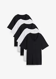 Vid lång topp med V-ringning (5-pack), kortärmad, bonprix