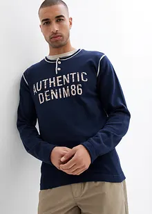 Finstickad tröja med tryck i ren bomull, bonprix