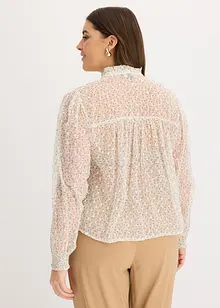 Mönstrad chiffongblus med rysch, bonprix
