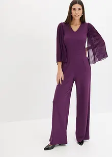 Jerseyjumpsuit  med plisserade ärmar i fin chiffong, bonprix