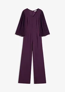 Jerseyjumpsuit  med plisserade ärmar i fin chiffong, bonprix
