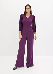 Jerseyjumpsuit  med plisserade ärmar i fin chiffong, bonprix