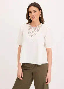 Kortärmad blus med spets, bonprix