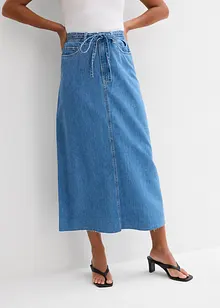 Mellanlång jeanskjol Mid Waist, Super Soft, bonprix