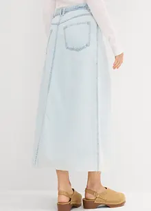 Mellanlång jeanskjol Mid Waist, Super Soft, bonprix