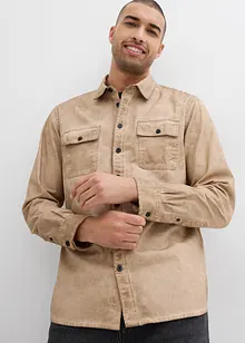 Långärmad bomullsskjorta med tvättad look, bonprix