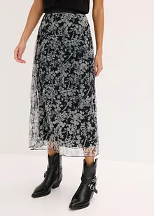 Plisserad kjol i jersey och mesh, bonprix