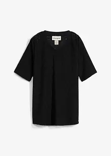 Kräppad, lätt transparent topp med hålbroderi, bonprix